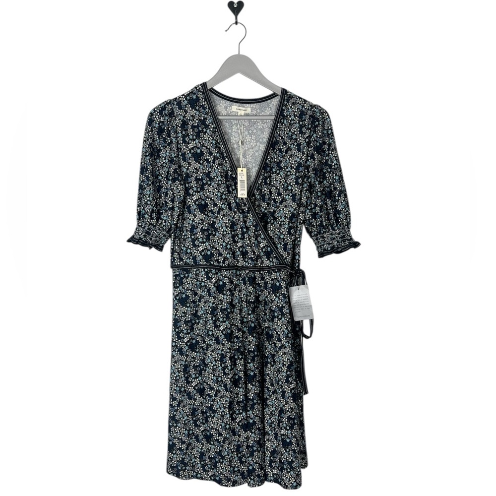 MAX STUDIO NWT faux wrap dress Short Sleeve Blue‎ Floral Size Large midi
